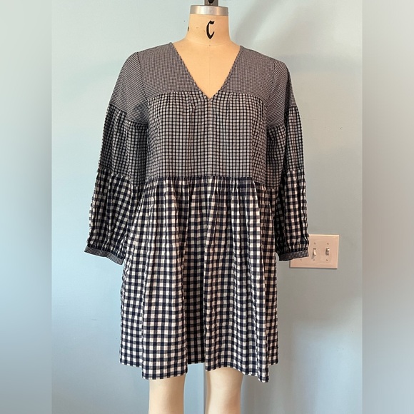NWT Madewell Seersucker V-Neck Mini Dress in Gingham Check- Medium - Picture 7 of 10